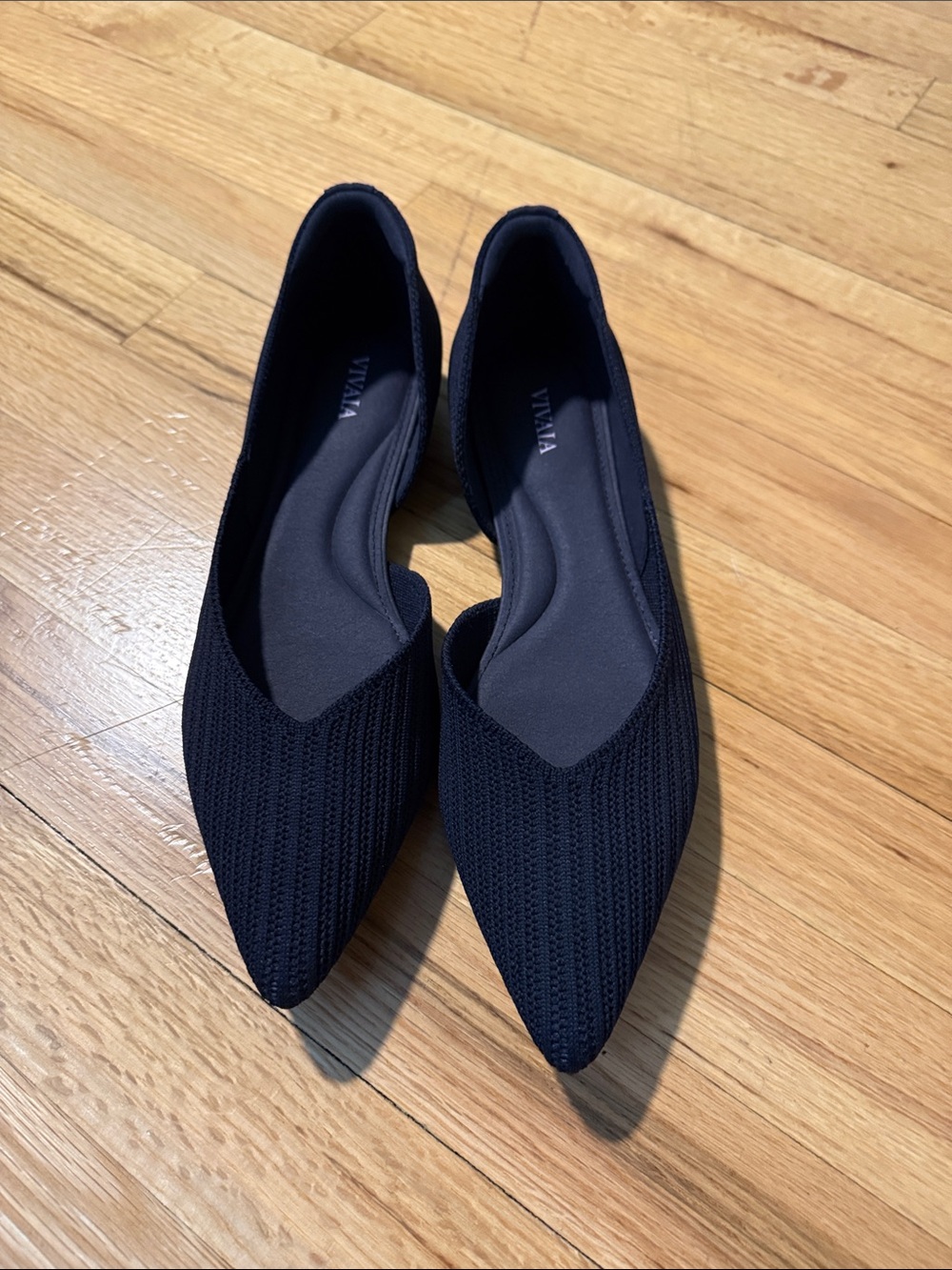 VIVAIA Navy Pointed Knit Flats — Sleek Everyday Comfort